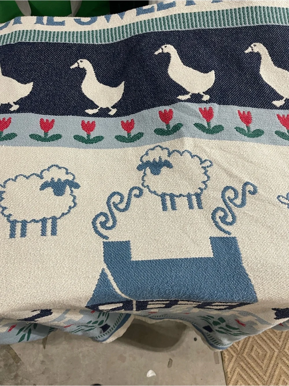 Y2K Blue and White Farm Animal Cotton Throw Blanket Welk Loved